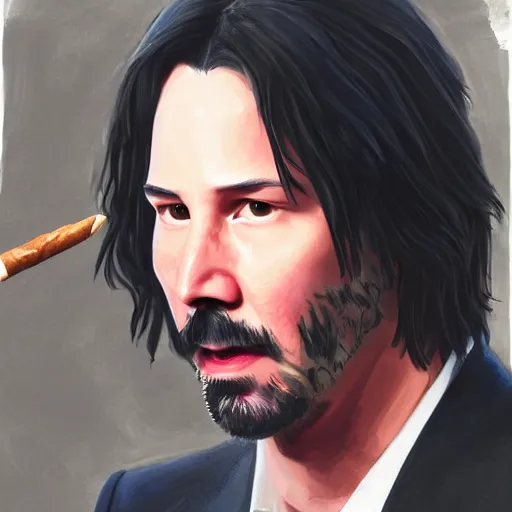 a detailed portrait of keanu reeves smoking a cigar | Stable Diffusion