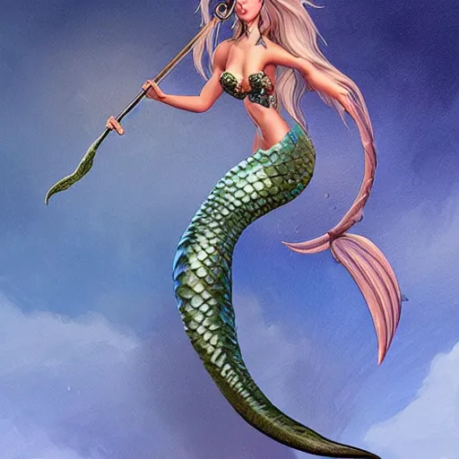 Prompt: a painting of a mermaid riding a fish, concept art by todd lockwood, featured on zbrush central, fantasy art, behance hd, concept art, artstation hd