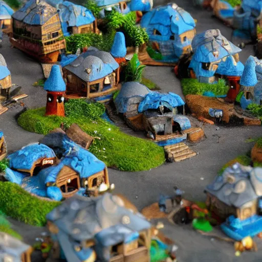 Image similar to smurf village as slums, detailed,