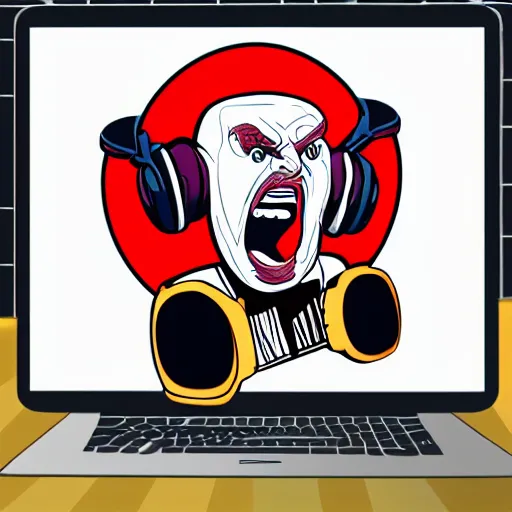 Image similar to svg vector sticker of absolutely insane-mad-scientist-villain, rocking out, wearing headphones, huge speakers, dancing, rave, DJ, spinning records, digital art, amazing composition, rule-of-thirds, award-winning, trending on artstation, featured on deviantart