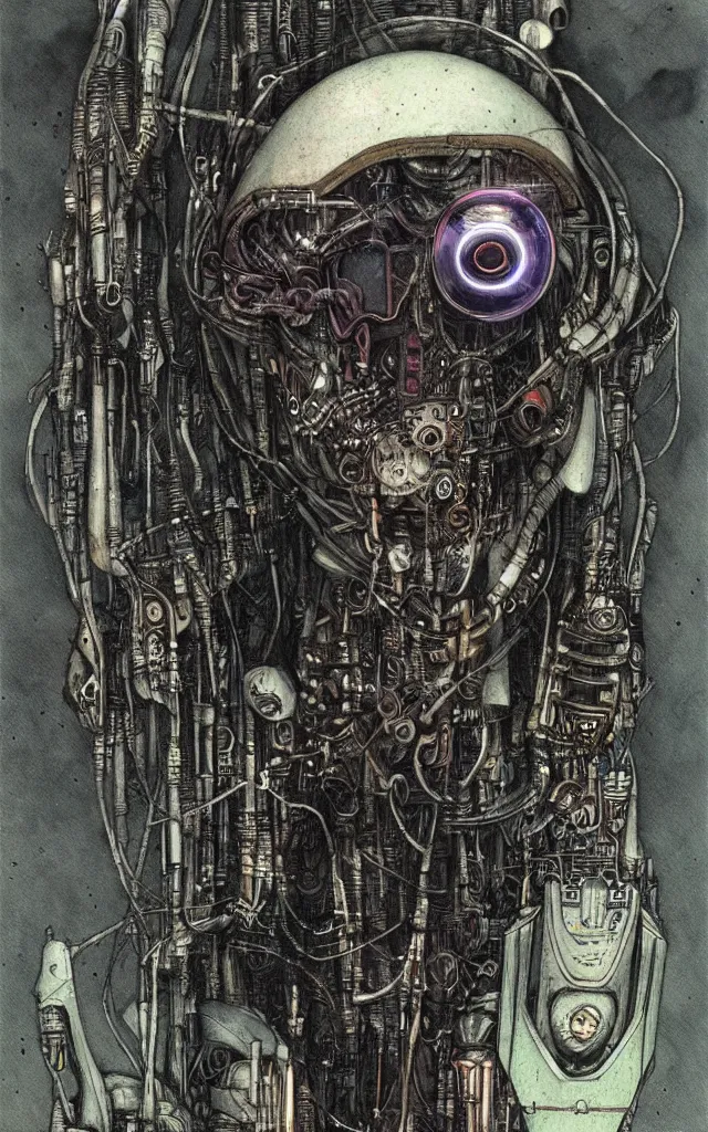 Image similar to futurist cyborg warlock, perfect future, award winning art by santiago caruso, iridescent color palette