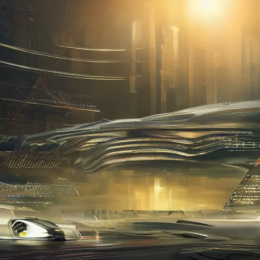 Image similar to car : motherboard forms in the style of zaha hadid architecture sci-fi futuristic setting ultra realistic photography, excellent composition keyshot render, octane render, unreal engine 5 render , artstation trending, high oiled liquid glossy specularity reflections, ultra detailed, golden hour 4k, 8k, 16k in the style ofblade runner 2049 dramatic lighting : tilt shift: sharp focus