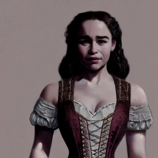 Prompt: Detailed artistic portrait of Emilia Clarke in a Old Western Corset in Westworld television show, 4k detailed artstation digital art