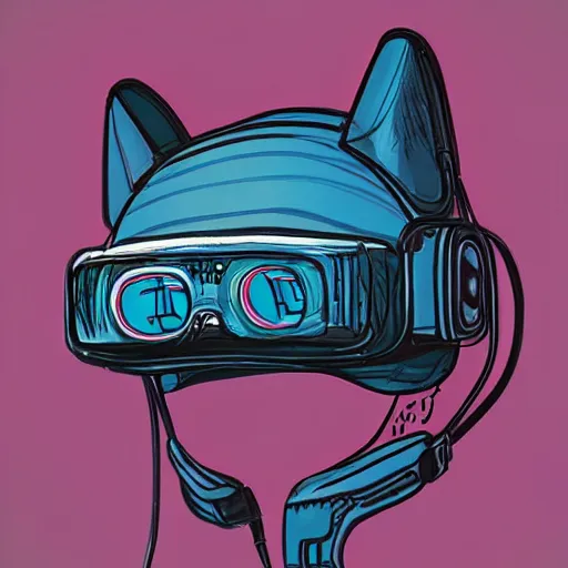 Prompt: illustration of cyberpunk cat in vr helmet, by andy warhol and by zac retz