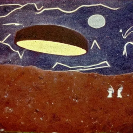 Prompt: cave painting of ufo