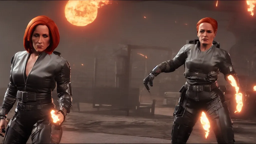 Prompt: Dana Scully in Mortal Kombat 11, ps5 cinematic screen capture, 4k