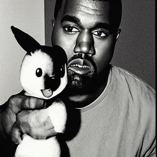 Image similar to Kanye West holding pikachu for a 1990s sitcom tv show, Studio Photograph, portrait C 12.0