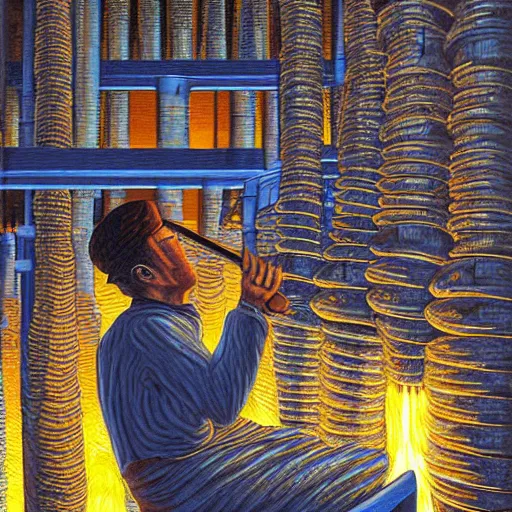 Image similar to drummer in metal refinery by rob gonsalves