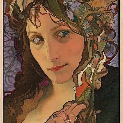 Image similar to lapo lekann painted by alfons mucha