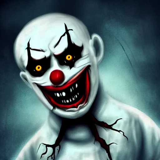 Image similar to Scary clown, horror, terrifying, terror, digital art, trending on artstation, creepy-pasta, 8k