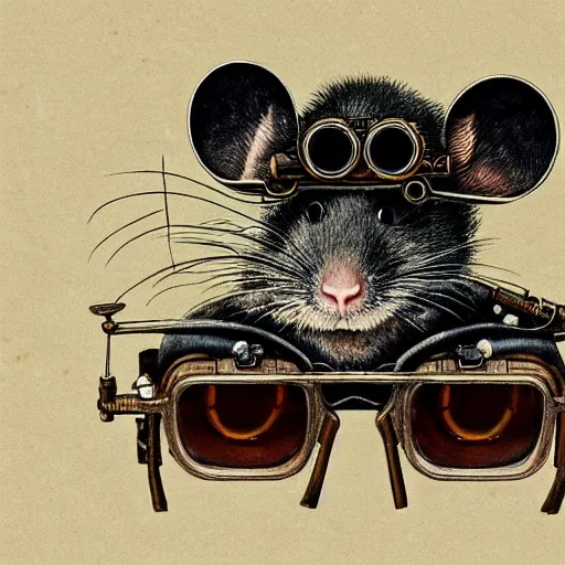 Image similar to a rat with steampunk googles, by Zeng Fanzhi