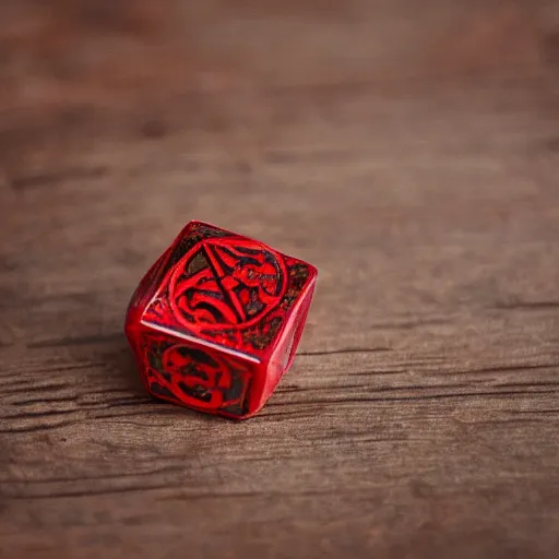 Image similar to a red dragon holding a red icosahedron die, white background