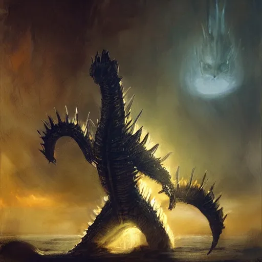 Prompt: king ghidorah by jeremy mann