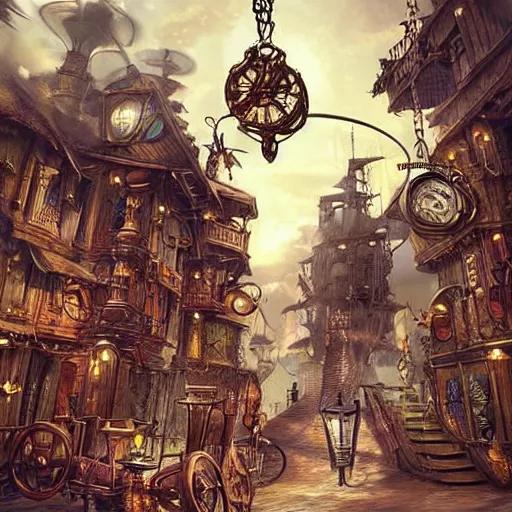 Image similar to Steampunk City places i wish were real pirate fashion nekclace clothing gothic fantasy artwork concept art landscape pretty plac village. Extremely Detailed.