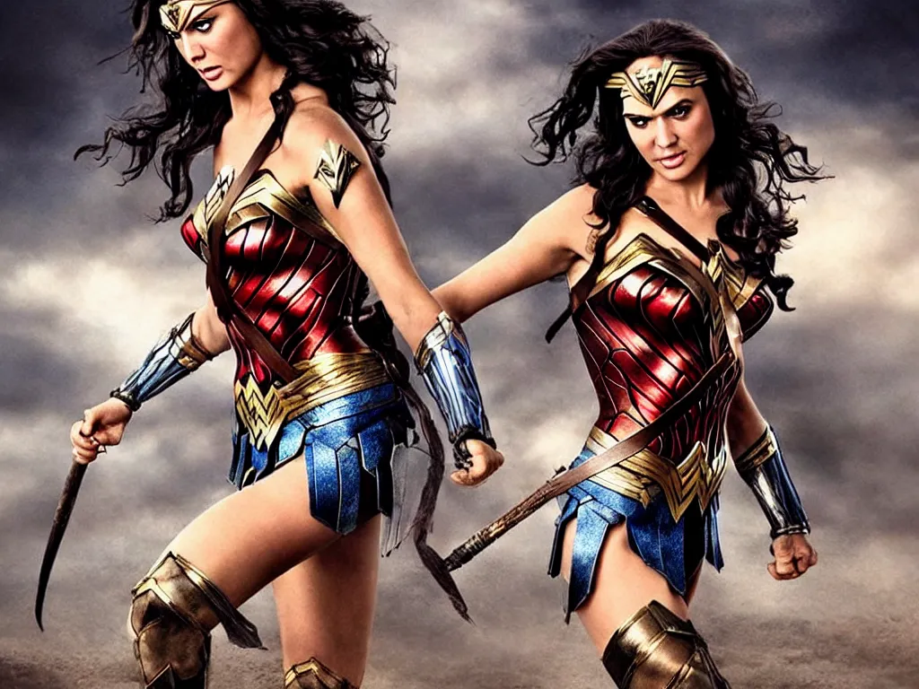 Prompt: Beautiful photo of Wonder Woman crossed with Xena Warrior Princess