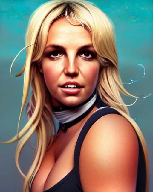 Image similar to highly detailed vfx portrait of thicc, britney spears by stephen bliss, chalk, unrealengine, greg rutkowski, loish, rhads, beeple, chalk, makoto shinkai and lois van baarle, ilya kuvshinov, rossdraws, tom bagshaw, basil gogos