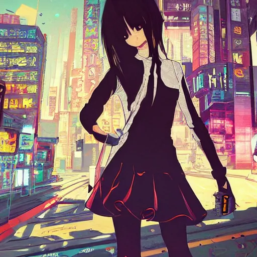 Image similar to Frequency indie album cover, luxury advertisement, instagram filter, amazing stylish colors. highly detailed post-cyberpunk sci-fi close-up schoolgirl in asian city in style of cytus and deemo, by Tsutomu Nihei, by Ilya Kuvshinov, by Greg Tocchini, nier:automata, Yorda from Ico, set in half-life 2, beautiful, very inspirational, very stylish, with gradients, surrealistic, dystopia, postapocalyptic vibes, depth of field, rich cinematic atmosphere, perfect digital art, mystical journey in strange world, beautiful dramatic dark moody tones and studio lighting, shadows, arthouse