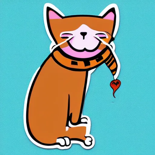Prompt: A sticker with a cat eating a bacon.Cartoon.digital art.high quality.high accuracy.colorful.beautiful