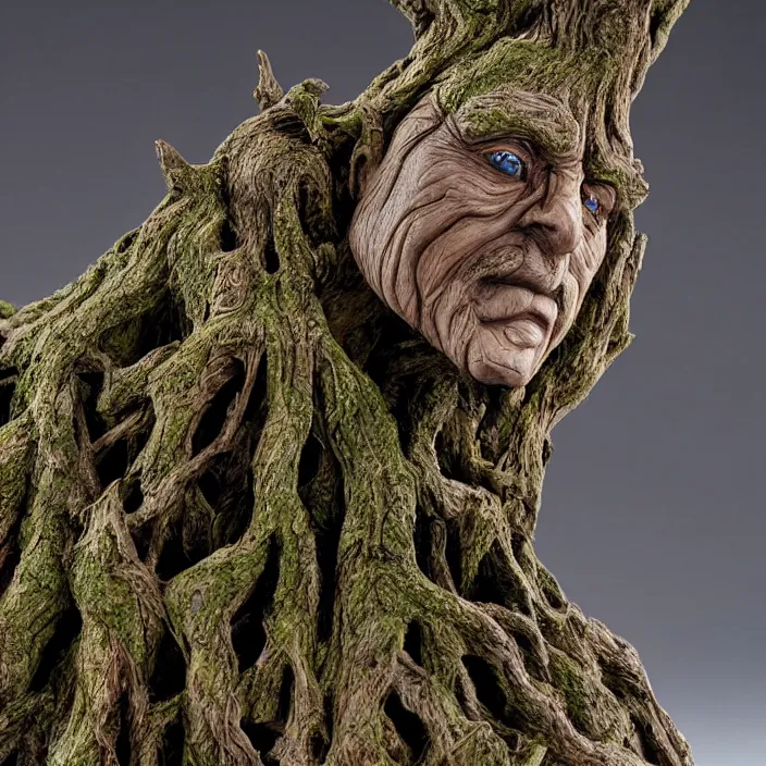 Image similar to a detailed figure of an ent from lord of the rings, tree, first 4 figures, detailed product photo