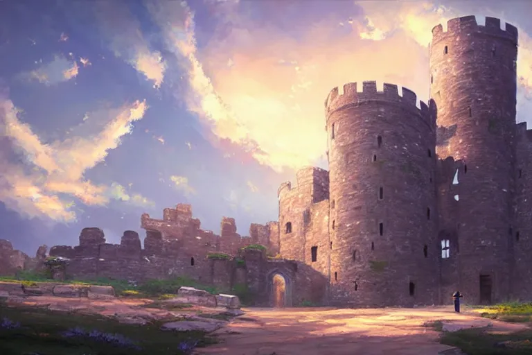 Prompt: ancient castle, painting by makoto shinkai