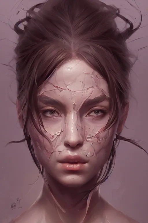 Image similar to portrait of a girl with a skin biotechnical parts by Artgerm and Greg Rutkowski , digital painting, highly detailed, trending on artstation