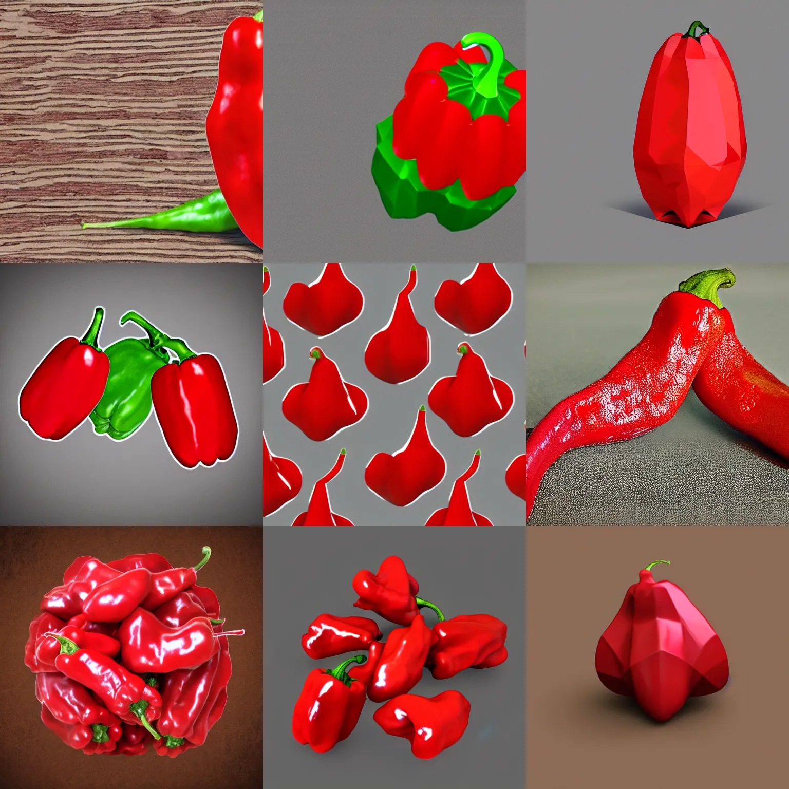 Prompt: red polygonal pepper computer graphics