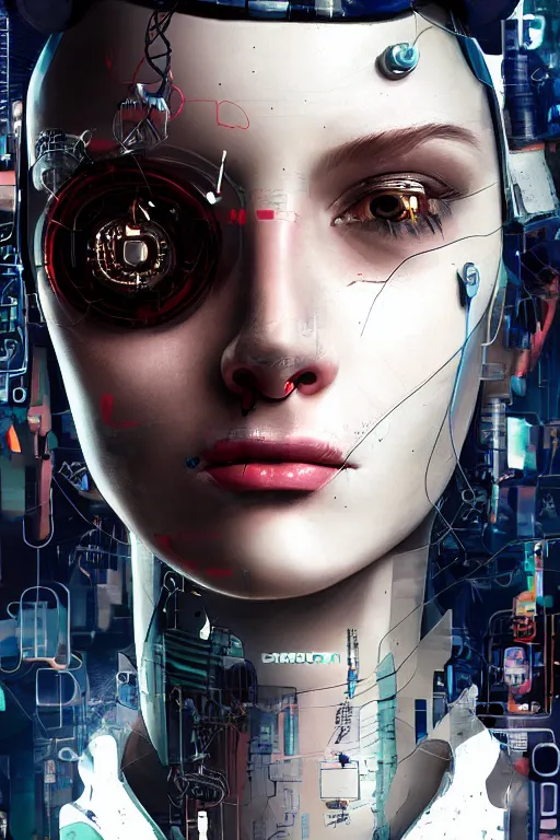 Image similar to a close - up portrait of a cyberpunk cyborg girl, by jean fouqet, rule of thirds