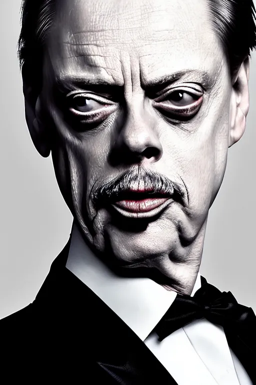 Image similar to extremely beautiful steve buscemi dressed as james bond, symmetrical, cinematic, elegant, luxury, real photography, 4 k, ultra hd, people journal cover