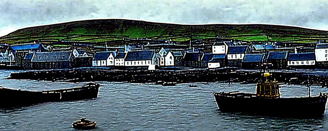 Image similar to the harbour at Stromness orkney, from Apocalypse Now (1979), cinematic,