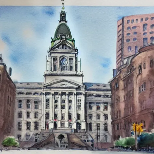 Image similar to watercolor painting of philadelphia city hall