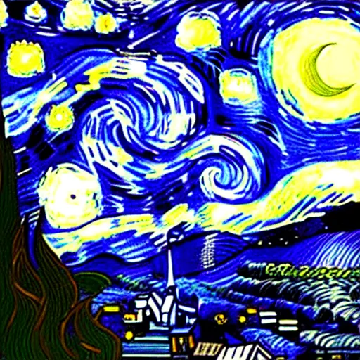 Image similar to Starry night vii poster but the black is white and the dark blue is light, deep detailed