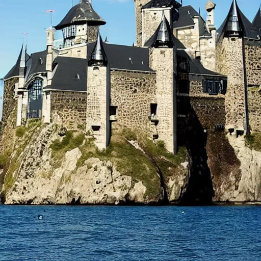 Image similar to futuristic medieval castle on a floating rock above the ground