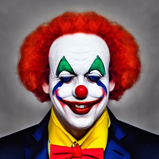 Image similar to portrait of macron as a clown, symmetrical, nikon 3 5 mm photography, ultrarealistic