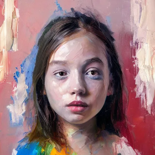 Prompt: palette knife oil painting portrait of a girl in a room, extreme detail, liminal aesthetic, artgerm, deviant art, octane, substance, art history 8 k