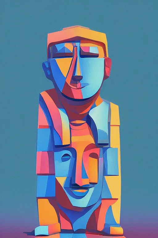 Image similar to cubist moai statue cutout digital illustration cartoon colorful beeple