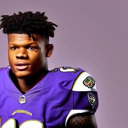 Image similar to lamar jackson baltimore ravens. lombardi trophy. sports photo. award winning photograph. lamar jackson's face