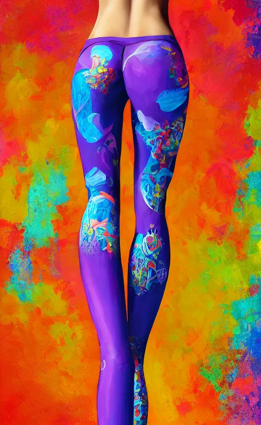 Prompt: beautiful detailed painting of a woman with a wide stance in yoga pants. vibrant, high quality, vibrant colors, very funny, beautiful, hq. hd. 4 k. award winning. trending on artstation