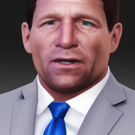 Image similar to ron desantis in a suit, sweating profusely, sweaty philtrum, runny nose, overly greasy face, emitting odor, ocatane render, unreal 5 engine