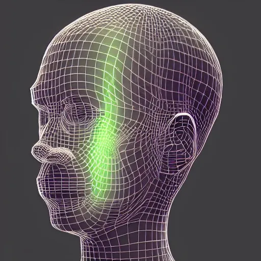 Image similar to a 3d human head made up of shiny holograms