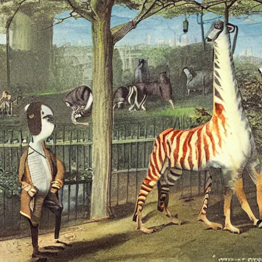 Image similar to an unexpected visitor to the zoo, color photograph in 1 8 3 2 new york