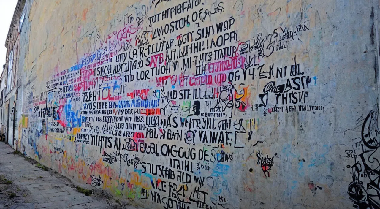 Prompt: street art text on the wall,