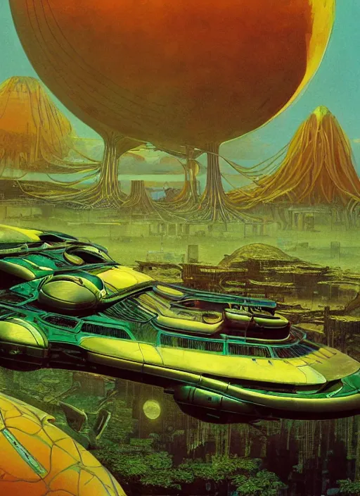 Prompt: photorealistic image of a retro futurism, solarpunk, biopunk, cyberpunk, steampunk, naturecore, glaucious, by roger dean, by dean ellis