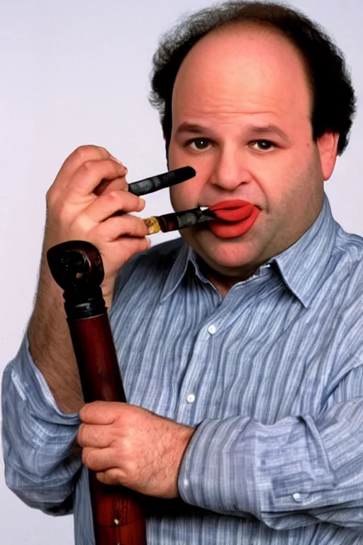Image similar to portrait photo of george constanza, jason alexander!!, smoking a pipe, atmospheric