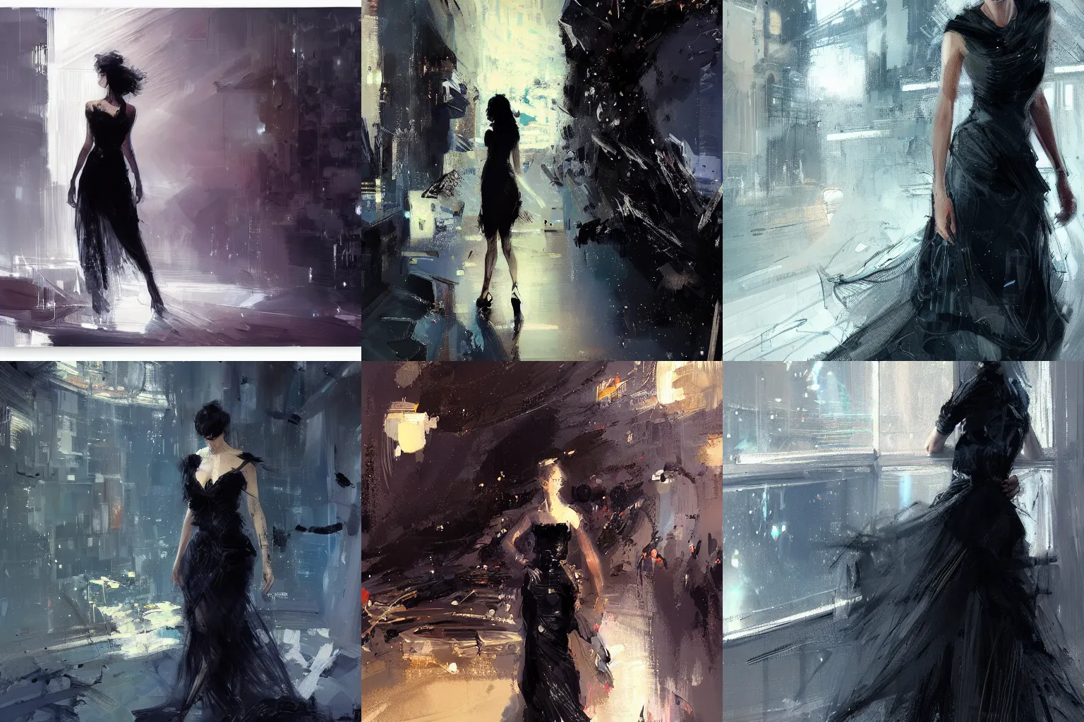 Prompt: Woman wearing a black night dress by Wadim Kashin