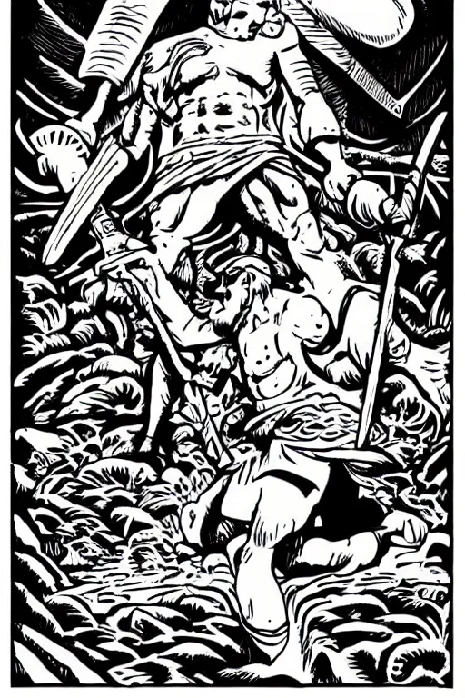 Image similar to ancient historically accurate depiction of the Bible Character Goliath of Gath, the Philistine warrior giant by mcbess