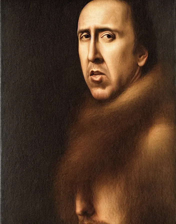 Image similar to a renaissance painting of Nicolas Cage by Alexander Ivanov