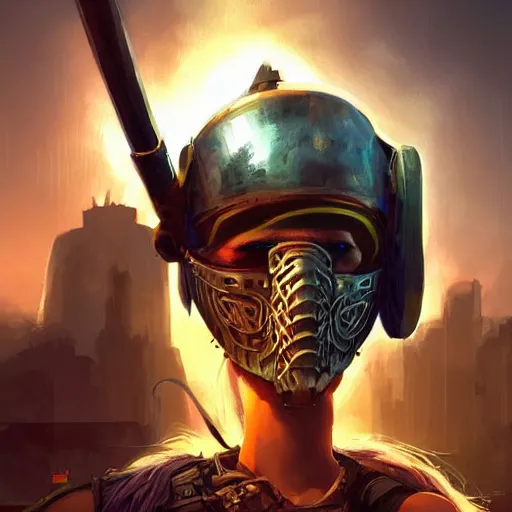 Image similar to cyberpunk viking helmet mask warrior goddess robot ninja fantasy, art gta 5 cover, official fanart behance hd artstation by jesper ejsing, by rhads, makoto shinkai and lois van baarle, ilya kuvshinov, ossdraws