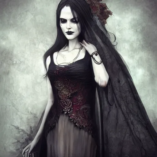 Prompt: full length portrait of a woman with timeless beauty & breathtaking eyes dressed in gothic attire, intricate digital art, elegant, DSLR 8K, biblical art, realism, incomprehensible detail, final fantasy & silent hill aesthetic, photorealistic, lifelike, created by z--ed on deviantart