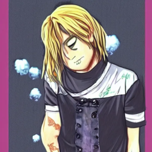 Prompt: Kurt Cobain as an anime cartoon, ghibli style