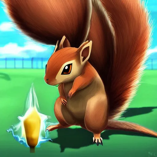 Prompt: A pokemon that looks like A Squirrel ，flying，spraying water like a shower under its body ，Trending on art station. Unreal engine.